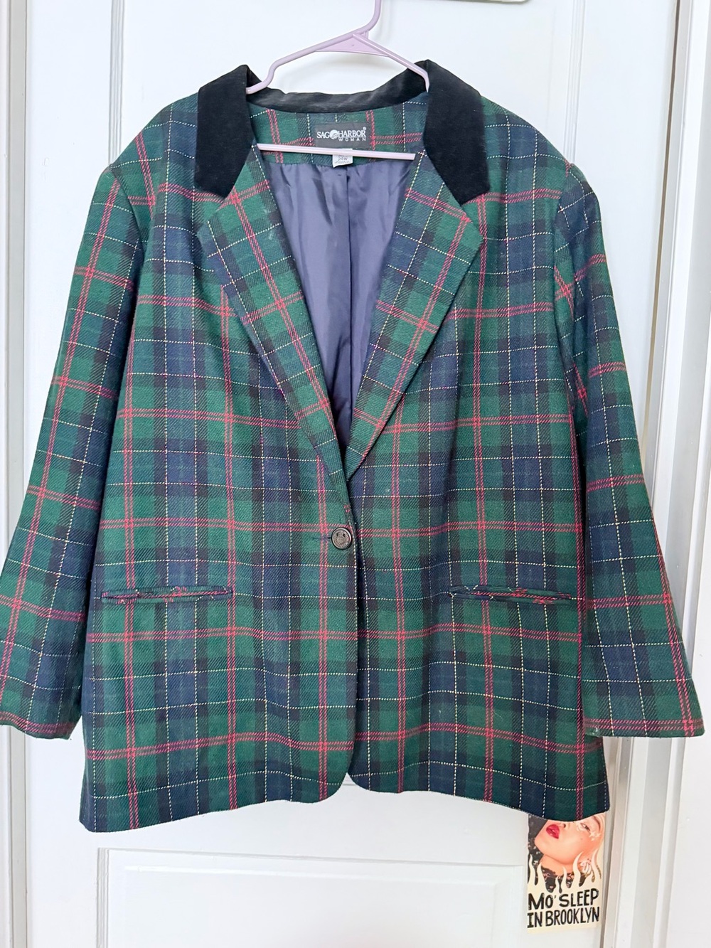 Oversized Vintage Sag Harbor green, red, & white plaid blazer